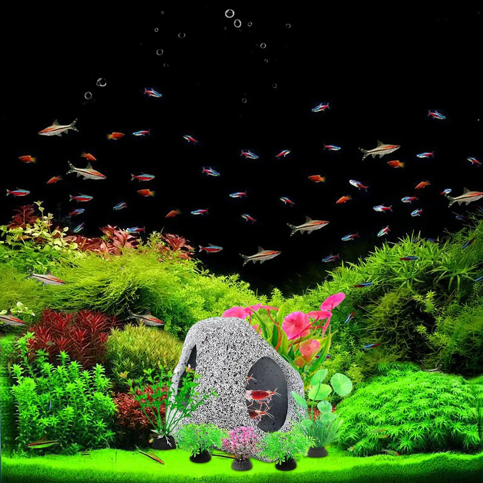 

Декор для аквариума, искусственные растения, набор украшений в виде рок-пещеры, растения для аквариума для водных домашних животных, Бетта, креветки, щенка, пресной воды