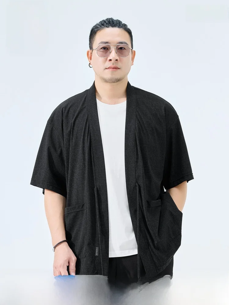

New Chinese Sle Dao Pao Jaet Men's Ice Silk Cool Feeling Summer ort Sve Loose Large Size Men's Clothing Outerwear