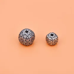 S925 Sterling Silver Vintage flower Square beads diy handmade bracelet necklace jewelry accessories