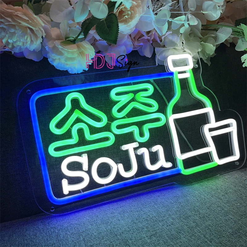 Imagem -02 - Coreano Soju Neon Sign Lights Decoração de Bar Restaurante Neon Led Sign Wall Decor Logotipo Personalizado do Negócio