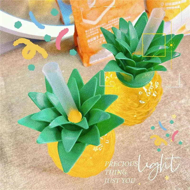 

A35R 20X Plastic Pineapple Cup, Cup With Straw, Luau Birthday Party Decoration, Summer Beach Drinking Cup