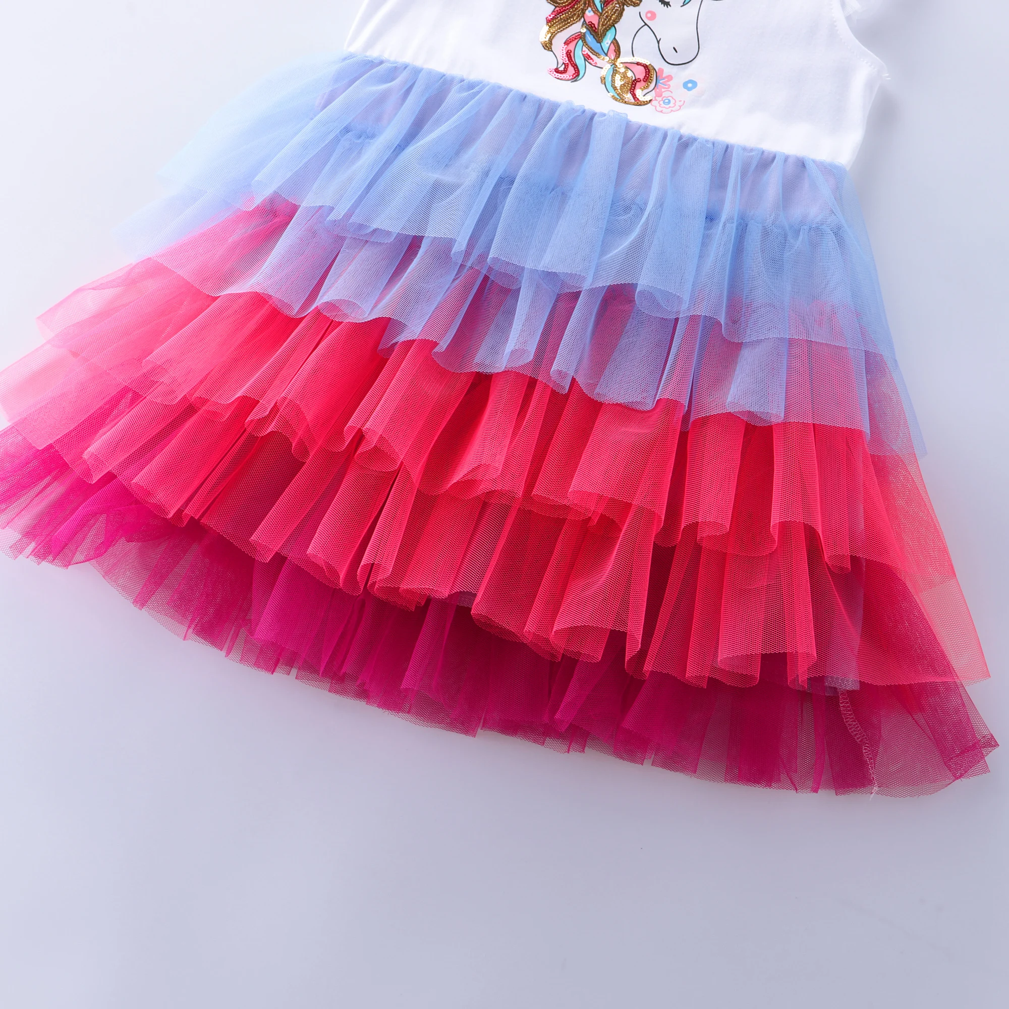 Girl Mesh Princess Dress Cartoon Unicorn Embroidery Party Wear SH1698