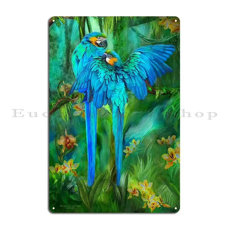 Tropic Spirits Gold And Blue Macaws Metal Plaque Poster Rusty Plaques Printing Wall Custom Wall Mural Tin Sign Poster