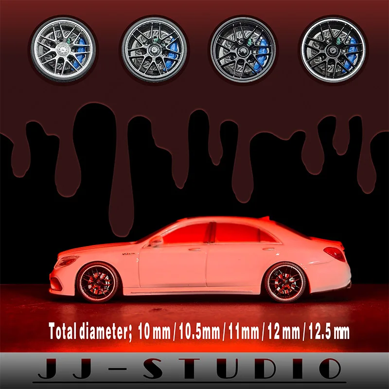 JJSTUDIO 1:64 Car Model Modified Wheel Hub Plug-in/static Dual-use, Hard Tire Diameter 10.5mm Including Calipers