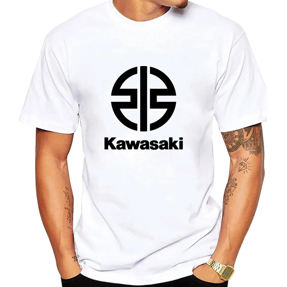 Kawasaki Logo Motorcycle White Men Summer T-shirt 100% Cotton Women Tee Shirts 2024 New Short Sleeve Sport Male Clothing Tops