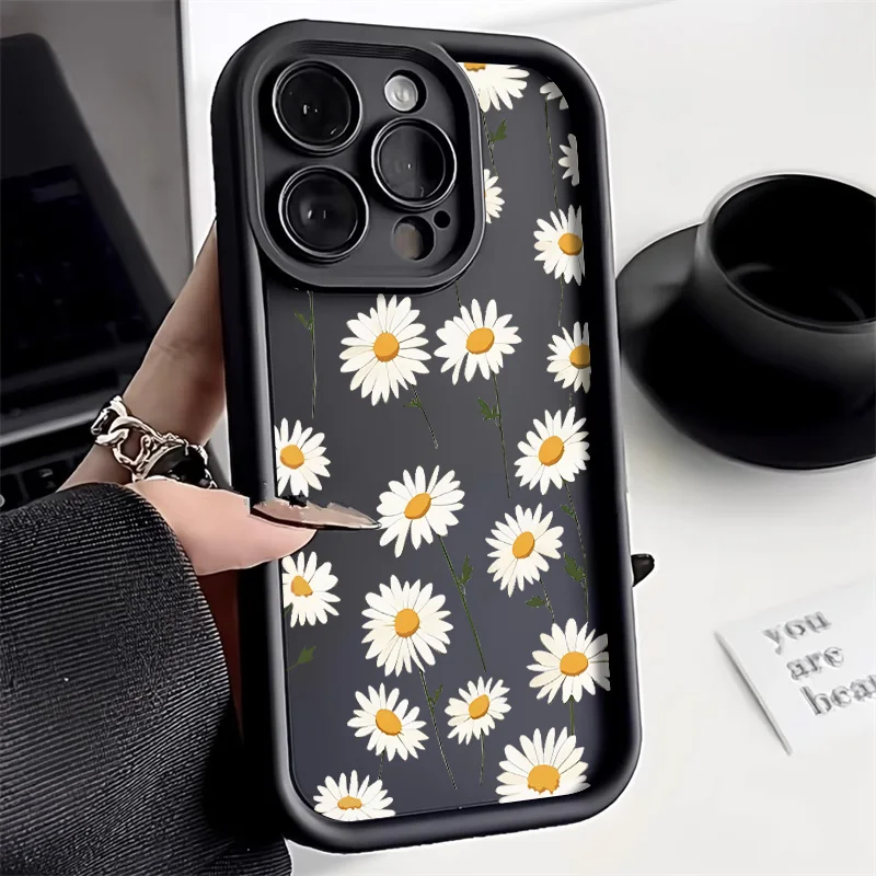 Liquid Silicon Chrysanthemum Phone Case For iPhone 16 Pro Max  Funda iPhone 11 13 14 15 12 XS X XR 7 8 Plus SE 16promax Covers