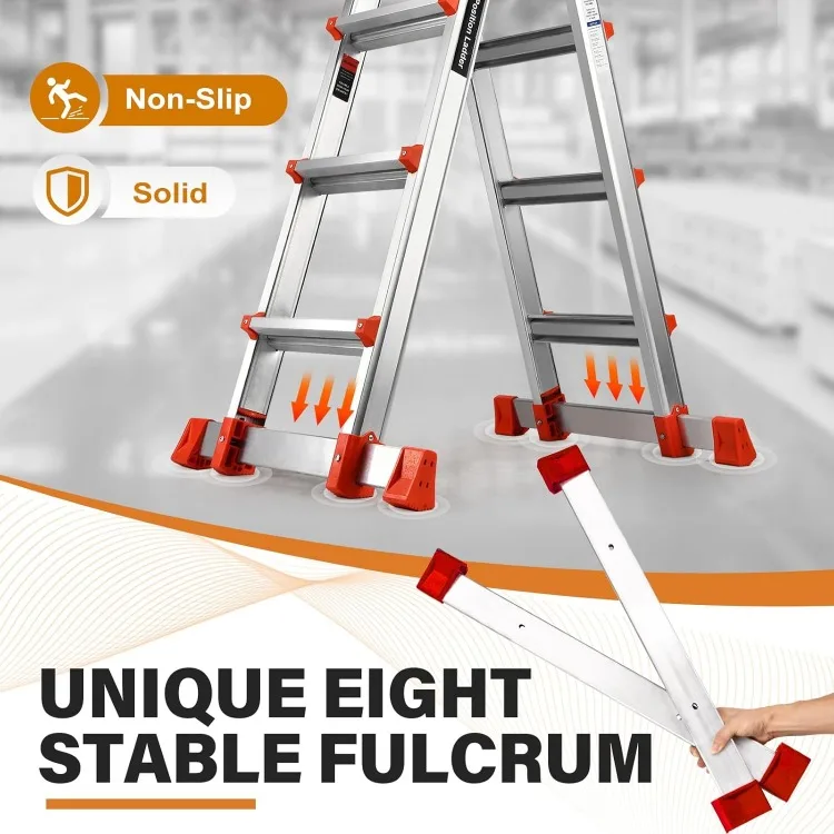 A Frame 5 Step Extension Ladder, 19 FT Multi Position Ladder with Removable Tool Tray and Stabilizer Bar, 330 lbs Safe Load