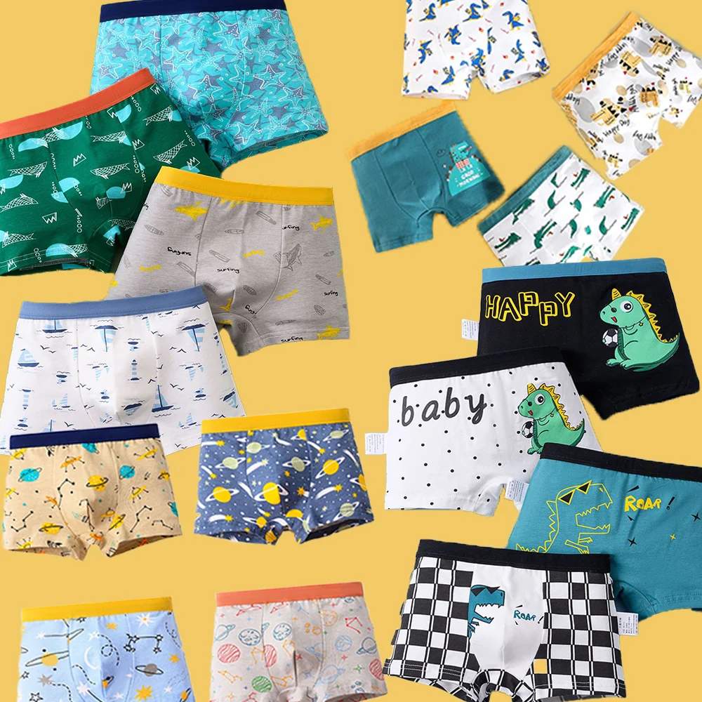 4 шт. детские трусики для мальчиков, хлопковые боксеры, дышащие детские мягкие удобные эластичные трусы, многоупаковка, милое нижнее белье с мультяшным принтом
