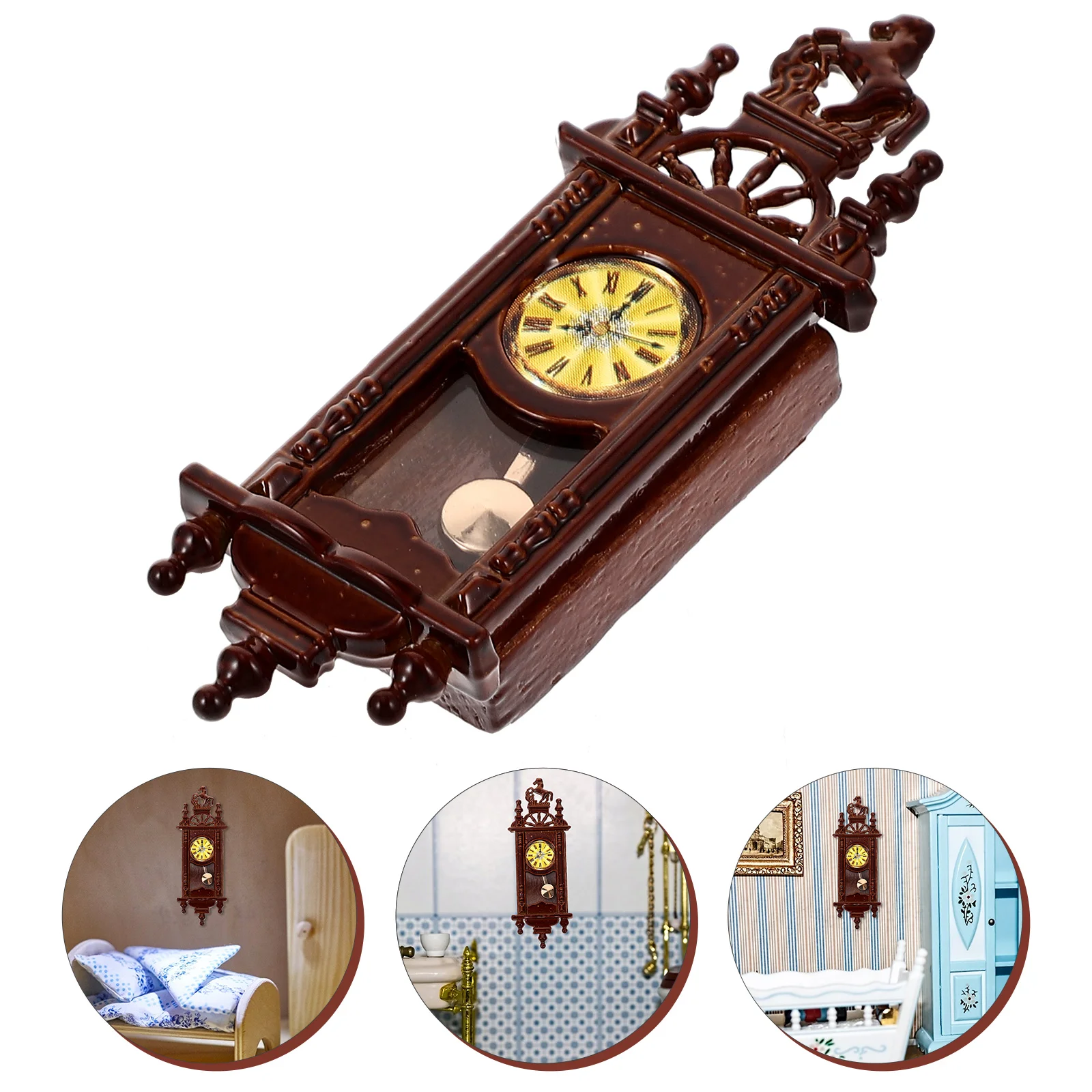 Wooden Clock Small Pendant Baby Retro Decor Pendulum Wall 1:12 Scale Mini Accessories for Dolls