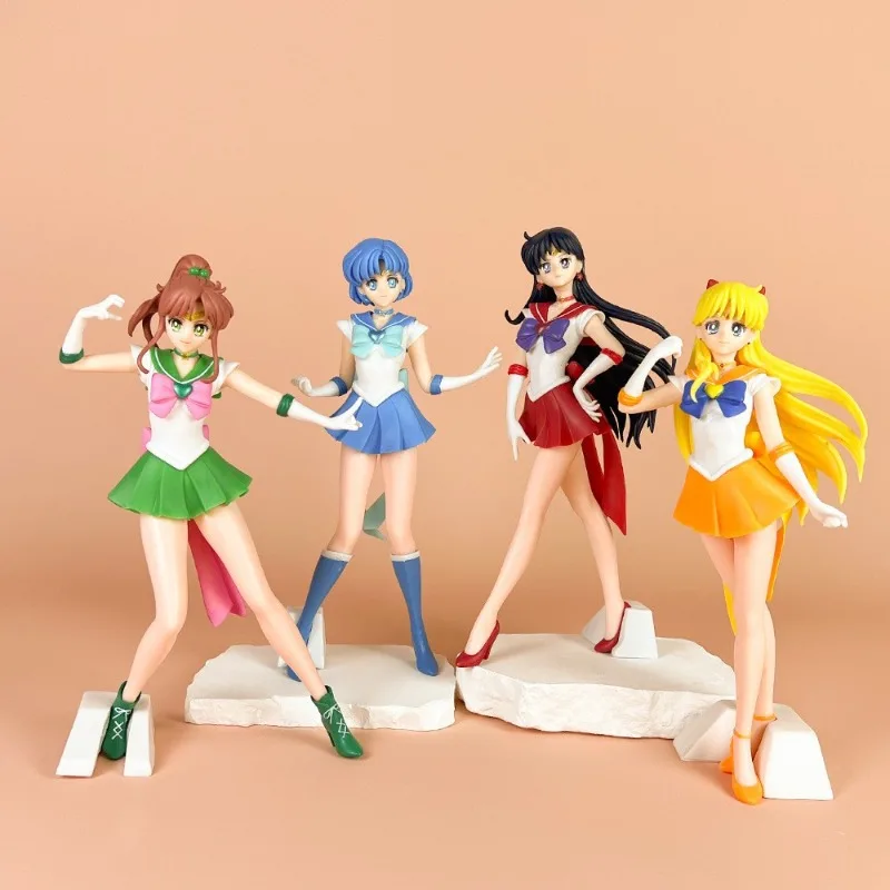 

2026 New Premium Sailor Moon Venus Minako Jupiter Makoto Mercury Mars Cute Anime Figure Desk Ornament Collectible Gifts for Fans