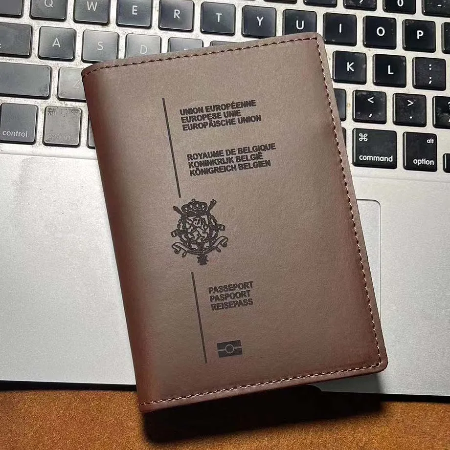 Funda De pasaporte De Bélgica hecha a mano, cuero genuino, Royaume De Belgique, soporte De pasaporte