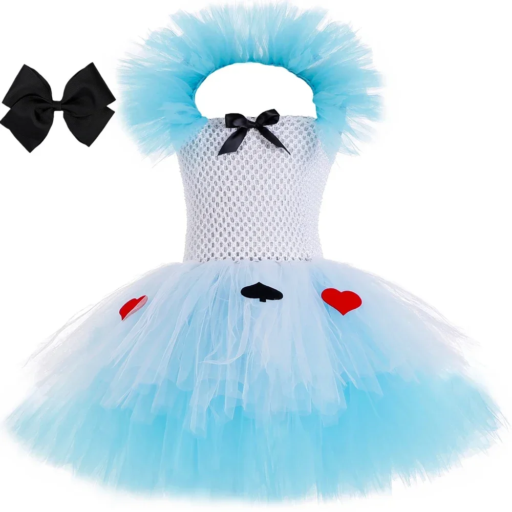 Princess Alice Tutu Dress for Baby Girls Birthday Party Tulle Dresses Wonderland Maid Cosplay Halloween Costume for Kids Clothes