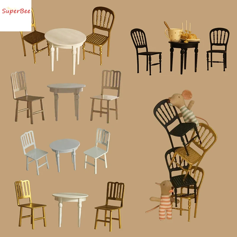 1:12 Dollhouse Mini Simulation Metal Table and Chair Set, Kids Pretend Play Toy Miniature Furniture Items Decoration Accessories