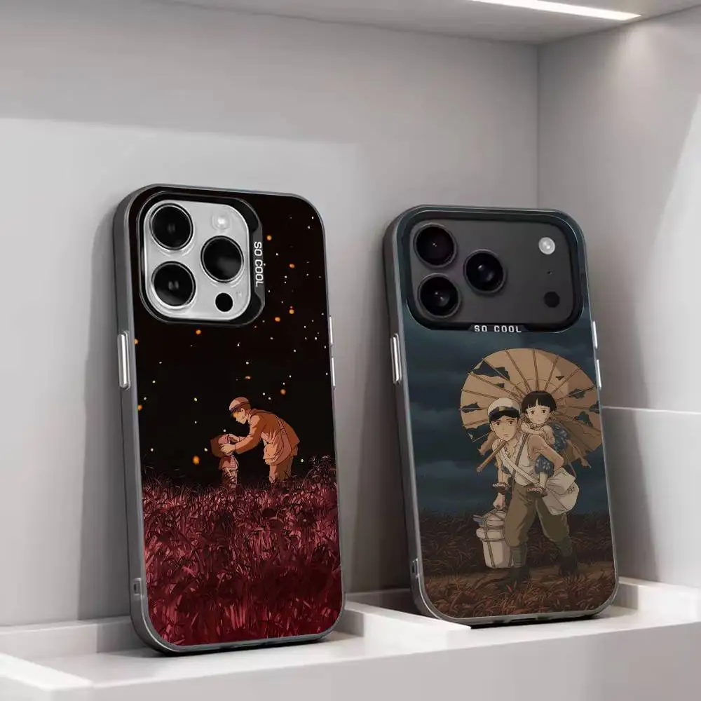 The Fireflies M-Miyazaki Silver Gray Soft Protective Back Shell Fits iPhone 11,12,13,14,15,16,17 Pro Max Plus Air Mini