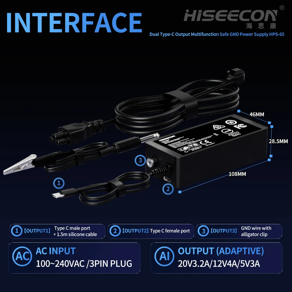 HISEECON Fast Charging Power Cord Supporting PD Fast Charging Protocol Soldering Iron Head Soldering Pen Supporting Power Supply