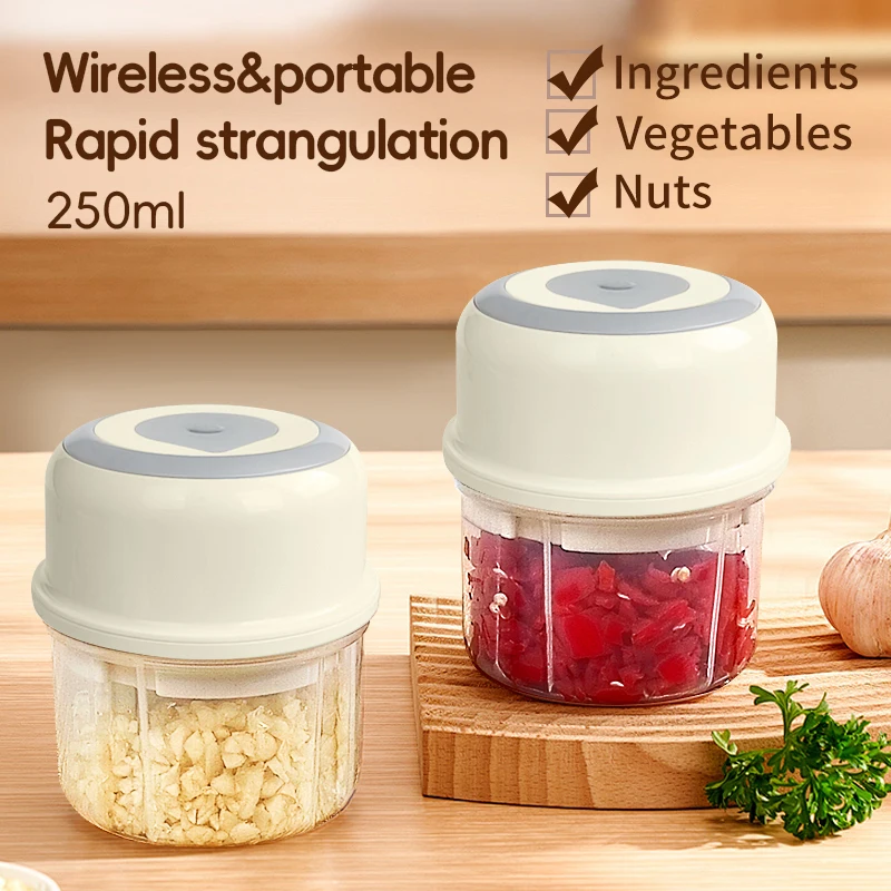 

Electric Garlic Mincer Chopper Mini Portable Wireless Onion Food Prep Machine 250ml Multifunctional Electric Vegetable Cutter ki