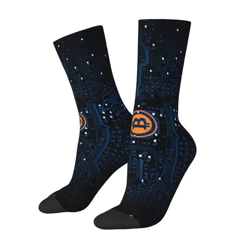 Bitcoin Computer Motherboard CPU Circuit Mens Crew Socks Unisex Cute Btc Blockchain Spring Summer Autumn Winter Dress Socks