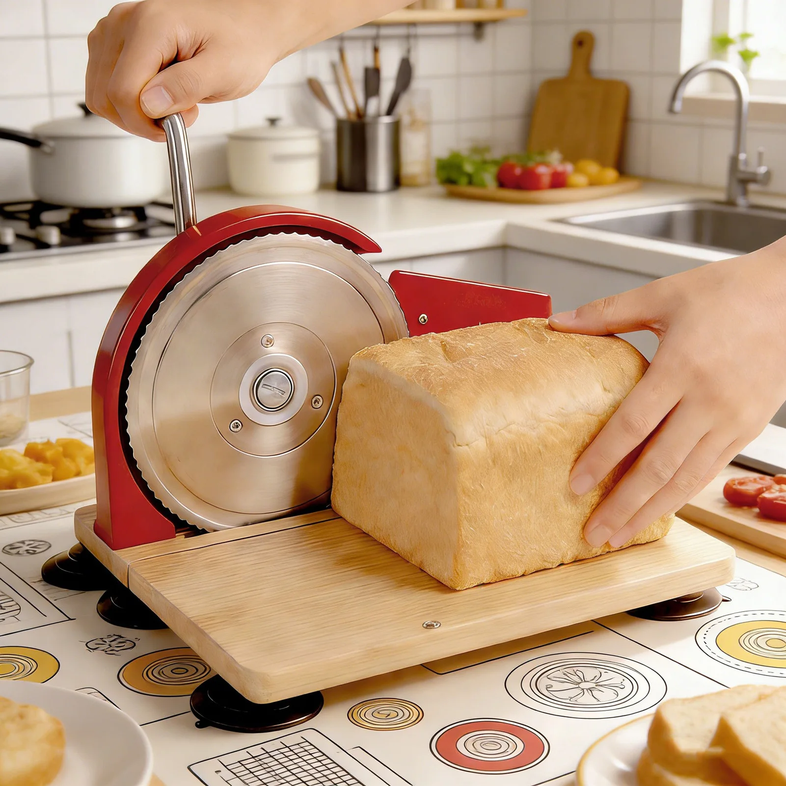 Manual Bread Cutter Adjustable Thickness Evenly Slicing Stainless Steel Hand Crank Slicing Tool for Homemade Sourdough Bread