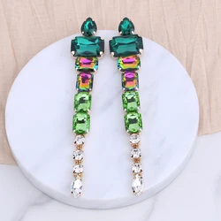 Handmade Crystal Big Drop Dangle Earrings Square Gemstone Long Jewelry for Women Shiny Rhinestone bridal Tassel Pendant Earrings