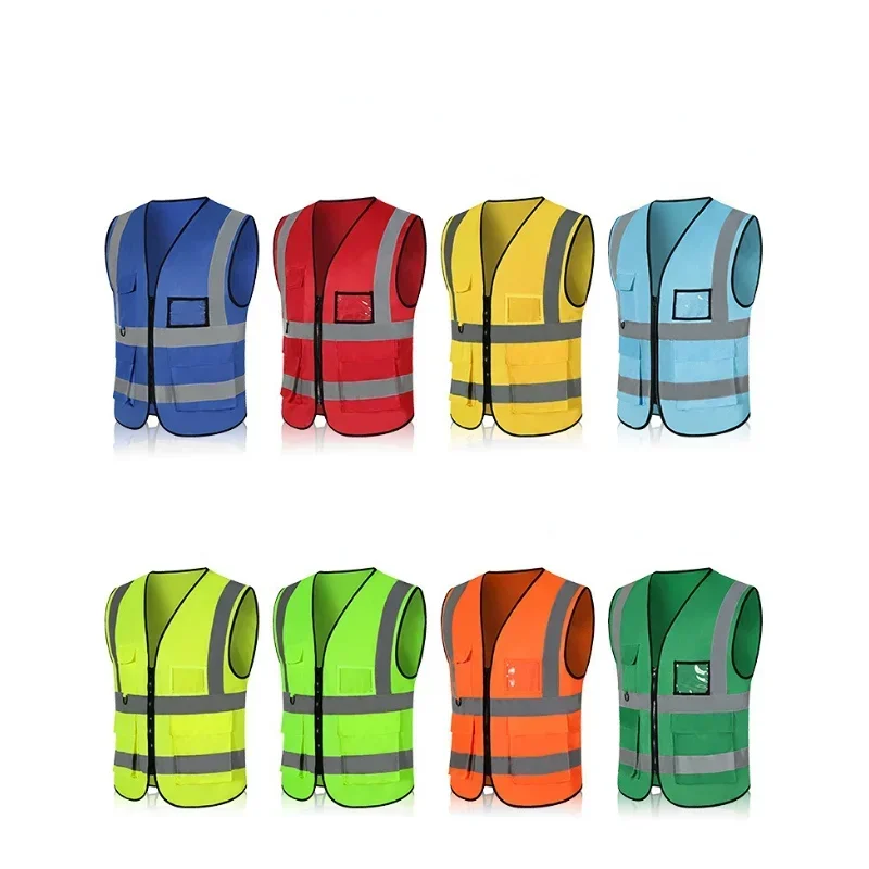 Breathable safety vest in bright colors with multiple pockets for transportation, railway and coal mine