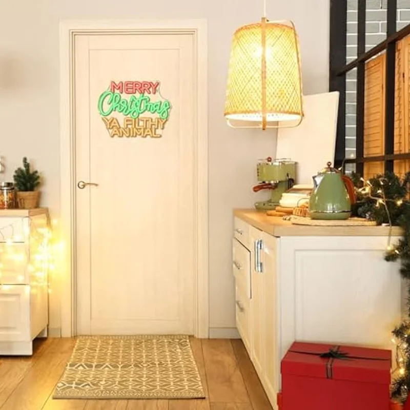 Merry Grinchmas Neon Sign Christmas Wall Decor Ya Filthy Animal Neon Light for Home Party Christmas Party Decor Grinch Ornament