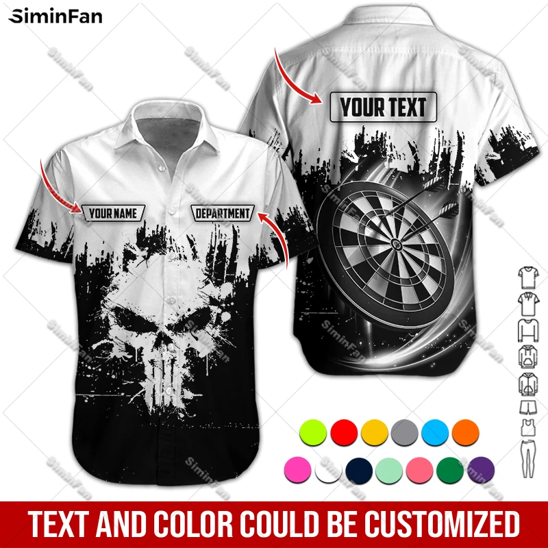 

Custom Name Skull Darts Colorful Mens Hawaiian Short Sleeve Shirts 3D Full Printed Male Lapel Tshirt Summer T-shirt Unisex Tee