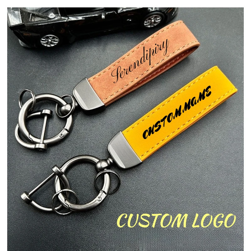 

Creative Fur Leather Car Keychain Waist Hanging Couple Fashionable Bag Key Ring Pendant Custom Logo Name Anti Loss Keyring Gift