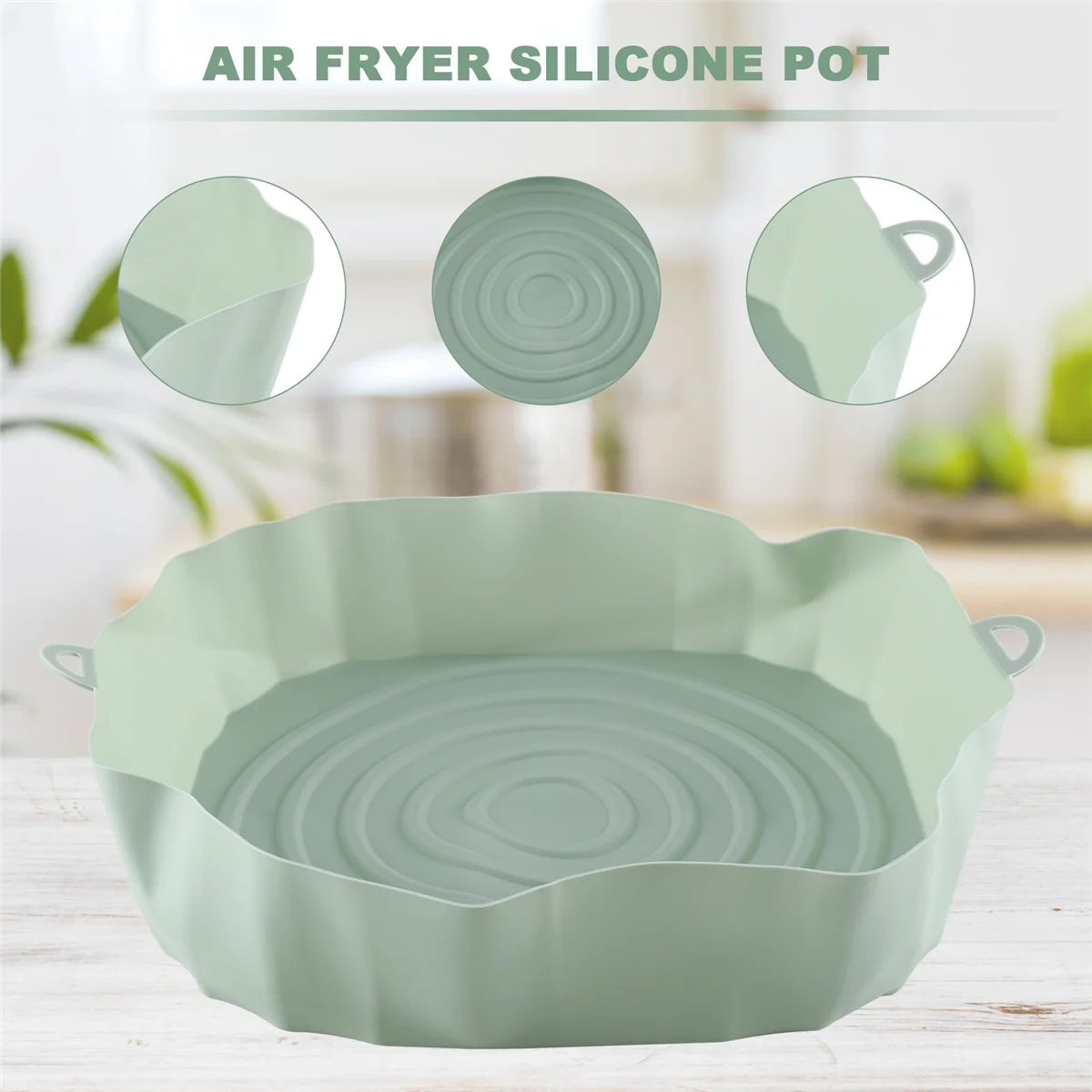 แผ่นรองหม้อทอดไร้น้ำมันขนาด20ซม. สำหรับอบในเตาถาดไก่ทอดหม้อซิลิโคนลมสำหรับเปลี่ยนทรงกลมสีเขียวกะทะย่าง