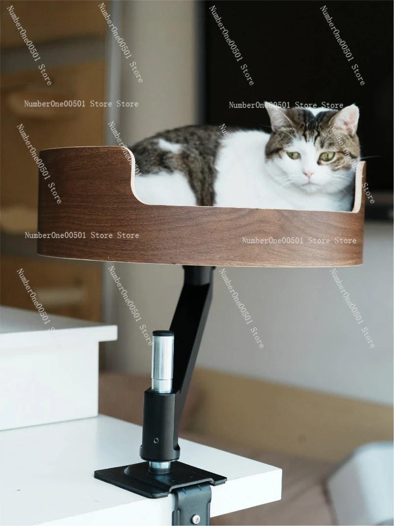 Floating Desk Cat Bed Height Adjustable 360° Rotating Office Perch Space-Saving Cat Hammock for Desktop