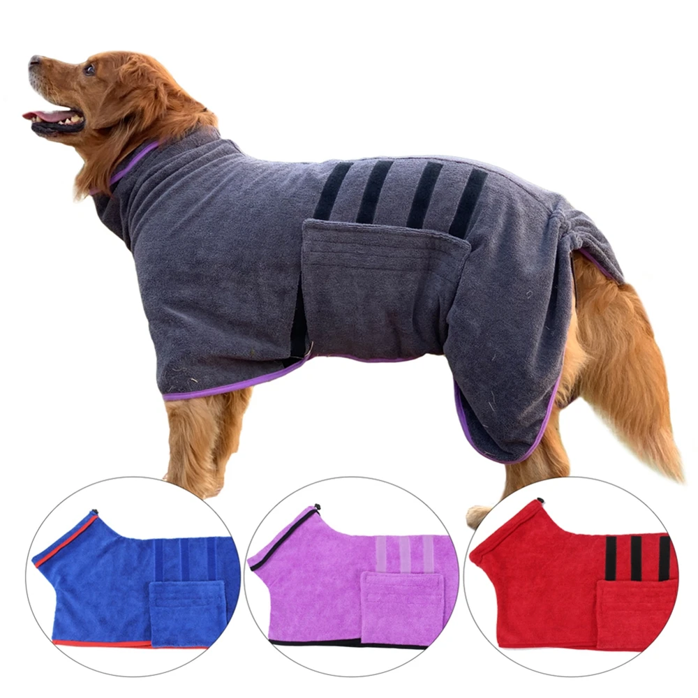 Dog Bathrobe Microfiber Dog Cat Drying Coat Super Absorbent Luxurious Soft Pet Bath Towel Adjustable Warm Puppy Bathing Supplies