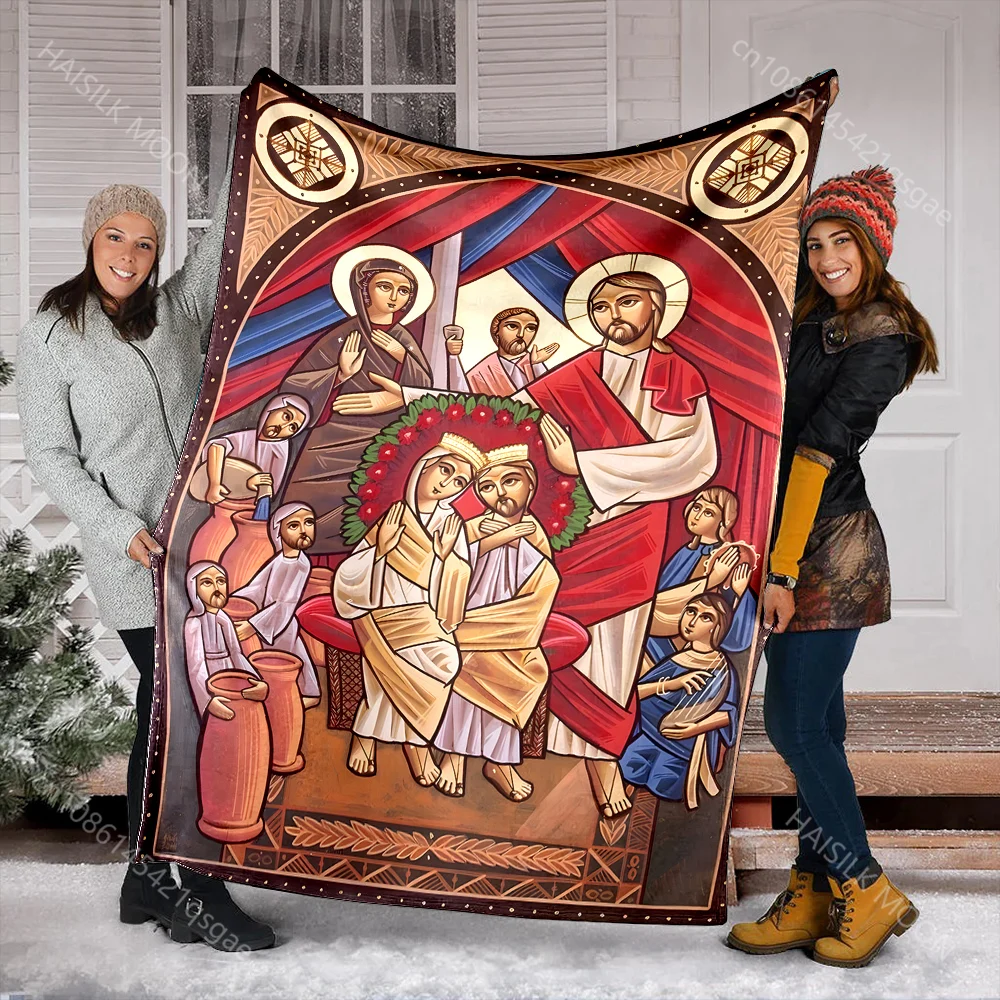 1PC Religious scene saint blessing print blanket Prayer blankets for believers suitable for home sofa camping travel car