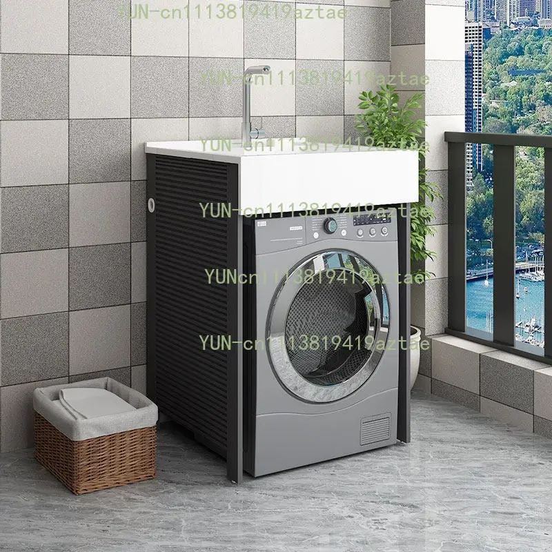 Small Apartment Integrated Laundry Cabinet Balcony Laundry Sink With Washboard Drum Washer Combo