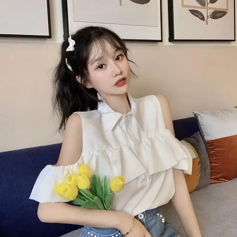 

Women Sexy Off Shoulder Slim Korean Shirts Summer Gentle Solid Vintage Elegant Short Sleeve Tops Mujer