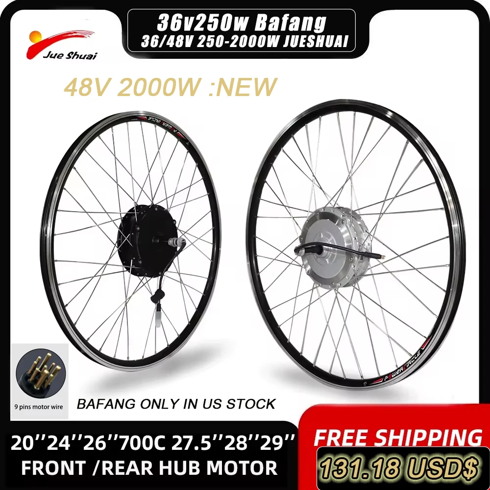 JS/BAFANG Wheel 20/26/27.5/28/29 Inch 700C Electric Bike Conversion Kit MTB E-Bicycle 36V 48V 500W 2000W Brushless Hub Motor