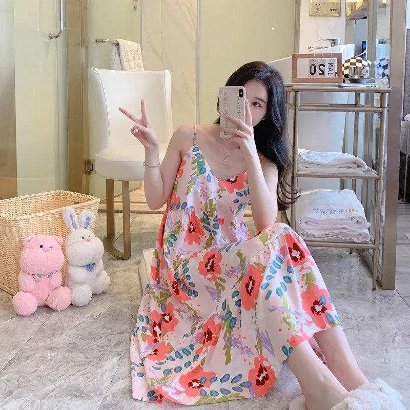 Slip Nightdress Women Summer Pajamas Cotton Plus Size Thin Homewear Robe Dress Women Lingerie Sexy Nightgown Mori Nightwear