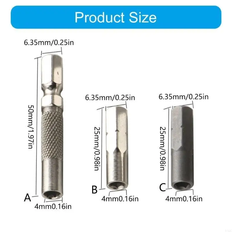 2 piezas Adaptador bits hexagonal magnético 6.35 mm a 4 mm Herramienta destornillador para entusiastas bricolaje Y4QC