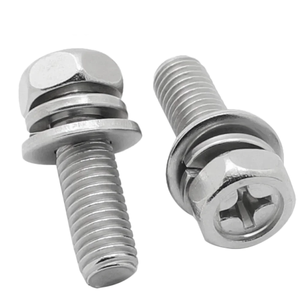 20 Buah M6 M8 Baut Phillips Sekrup Heksagonal Kepala Silang Hexagon Set Ring Pegas Datar Baja Tahan Karat 304 L = 12-50Mm 20Mm
