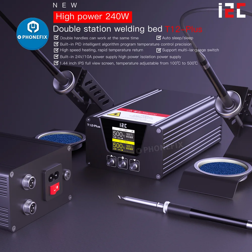 Imagem -05 - Estação de Solda para Celular I2c T12 Plus Punho Duplo Alta Potência 240w 2s Aquecimento Retrabalho Pcb Reparo Bga