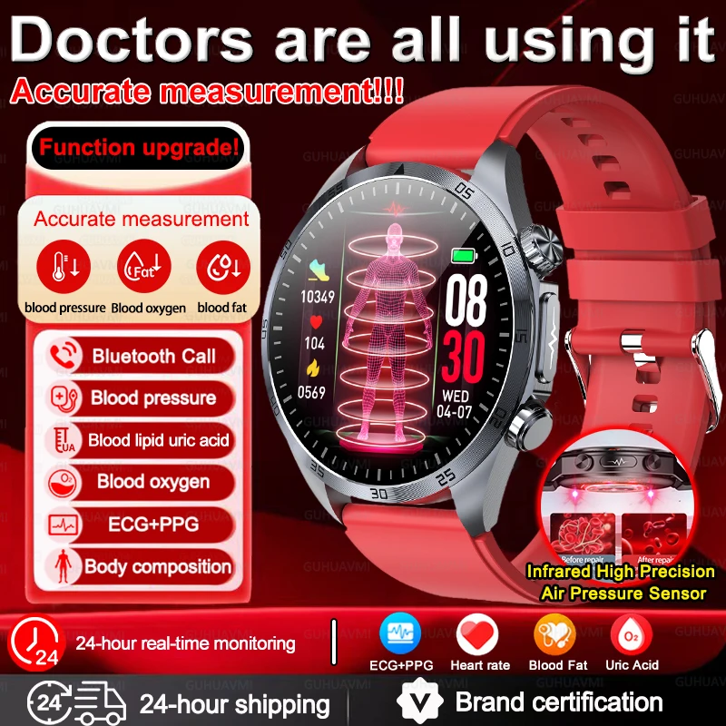 2026 New Nursing Level Pulse Therapy Health Smartwatch Men ECG+PPG Blood Pressure Lipid CES Sleep Aid Body Fat BMI Men Bracelets