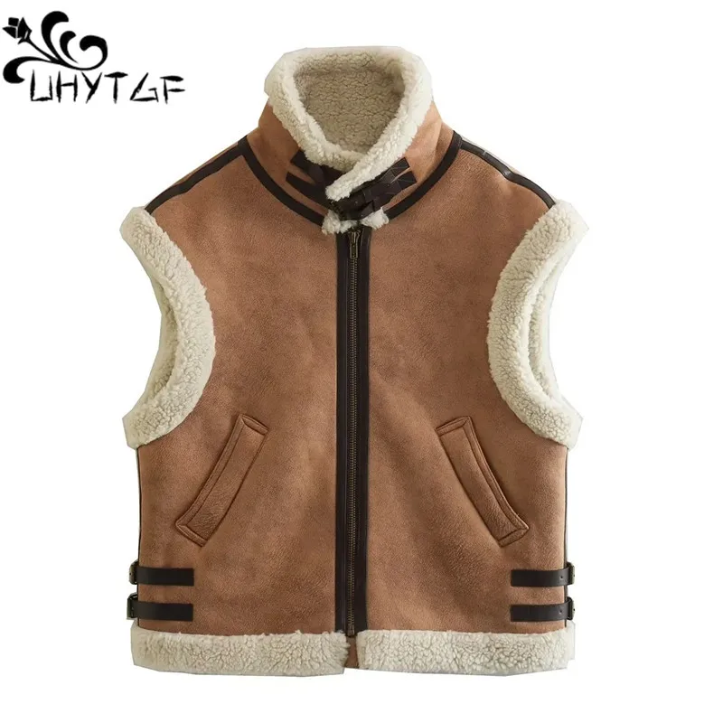 Winter Faux Fur Vest Women Splice Lamb Wool Fur Waistcoat Coat Female Suede Fleece Warm Autumn Vest Woman Sleeveless Jacket 2485