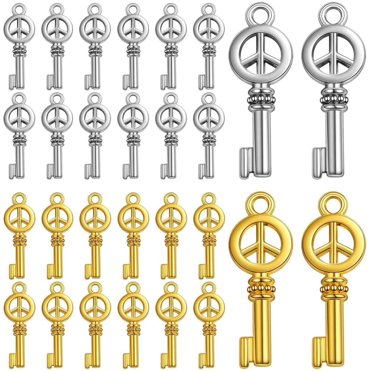 

50 шт. винтажных подвесок-ключей с символом мира, оптовые подвески из сплава с знаком мира, ручной работы, для изготовления ожерелий, брелоков, украшений