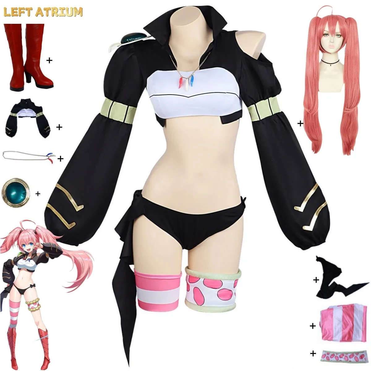 

Anime That Time I Got Reincarnated As A Slime Milim Nava Cosplay Costume Short Black Coat Wig Shoes Woman Sexy Kawaii Party Suit