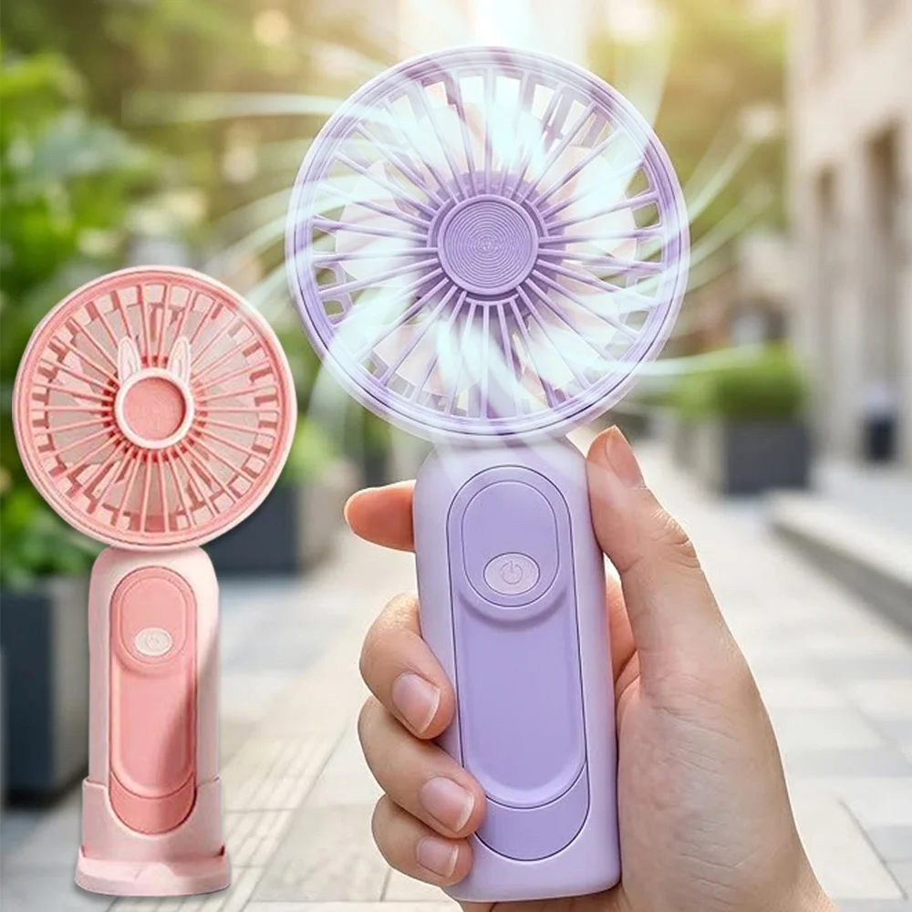 

Portable Outdoor Handheld Mini Fans with Data Cable Handheld Fan USB Fan with Phone Holder Base Home Office Mute Charging Fan
