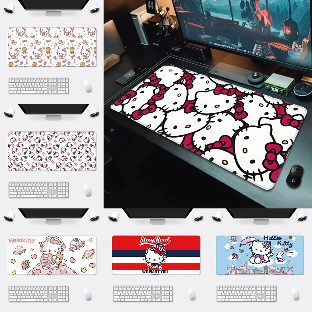 hellos kittys dos desenhos animados mousepad impressao hd computador gamers borda de bloqueio antiderrapante mouse pad xxl90x40cm teclado pc mesa almofada 01