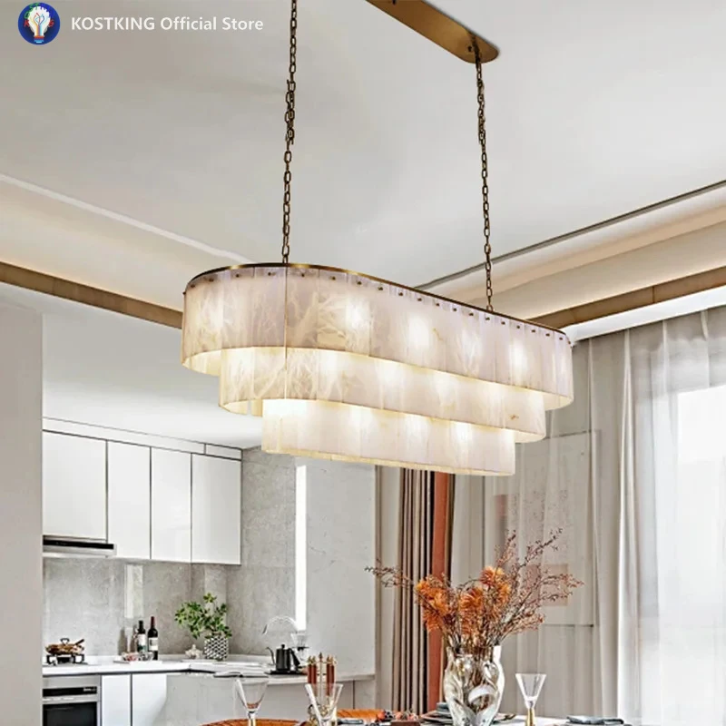 Golden All Brass Light Luxury Dolomite Chandelier, Dimmable Suitable For Living Room Ceiling Lighting Luminaire