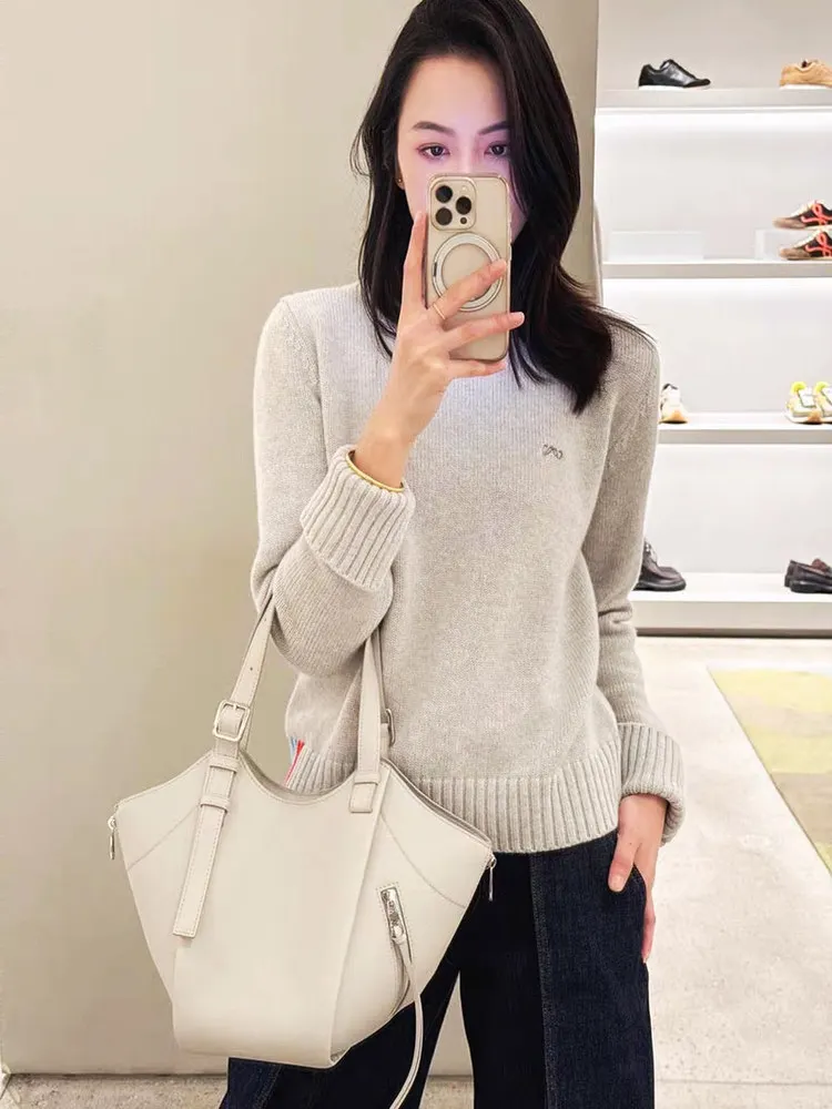 

Модный вязаный свитер из шерсти с вышивкой, цветной, круглой формы, удлиненный, женский, осень-зима 2025, новинка