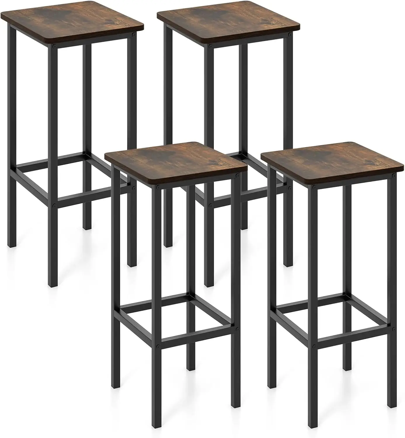 

Metal Bar Stools Set Of 4, 26"" Backl Barstools With Footrest, Breakfast Bar Dining Chairs, Industrial Counter Height Stools