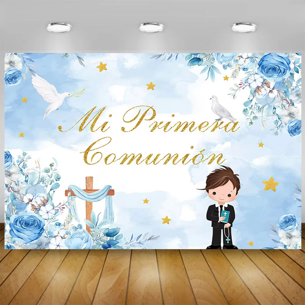 Baptism God Bless Boy Girls Theme My First Communion Background Gold Cross Angel Baby Shower Mi Bautizo Party Decor Supplies