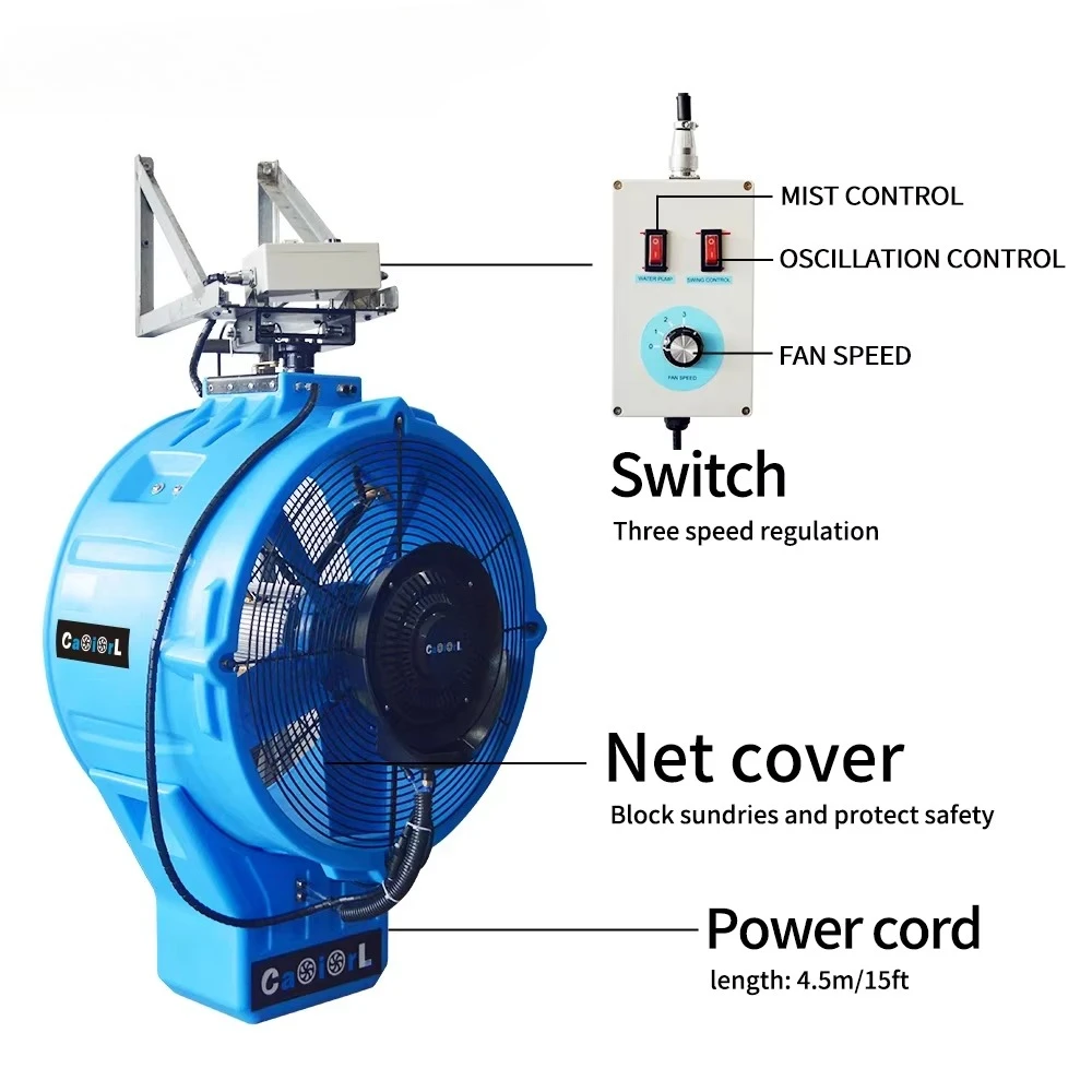 Custom Logo Oscillating Wall Mounted Misting Fans Hanging Industrial 26 Inch 6L Tank 3 Speed 8000CFM Outdoor Mobile Cooler