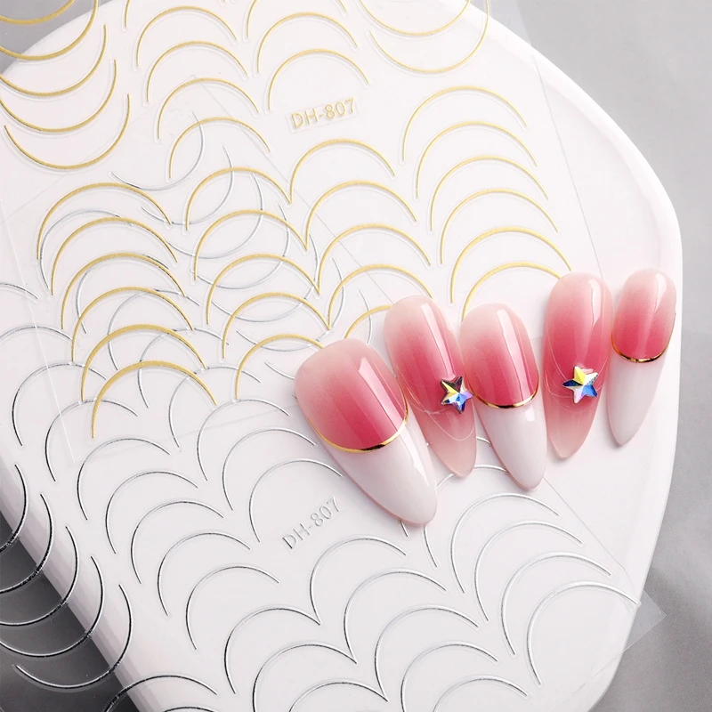 

Градиентные французские наклейки для ногтей с линиями, волнистыми узорами и эффектом горячего тиснения, самоклеящиеся, для маникюра, декоративные стикеры, DIY